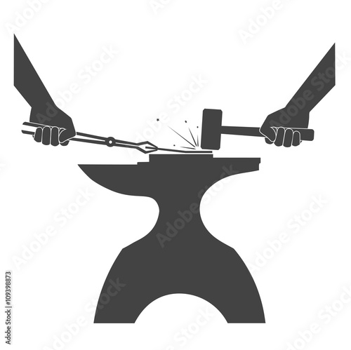 people are forging metal. crafts .On white background