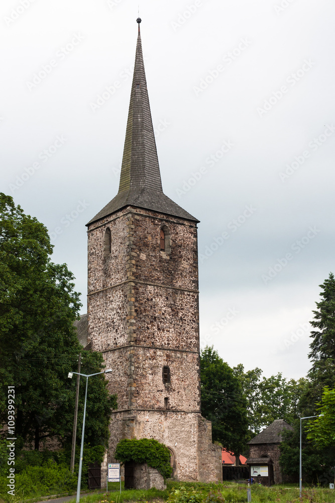 The historic Romanesque church of St. John and Catherine. The church was built in the second half of the thirteenth century. Poland. Swierzawa. Region of Lower Silesia. June 2015 years.