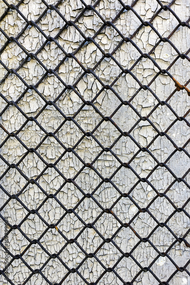 Naklejka premium grunge background. rusty steel mesh on the background of cracked