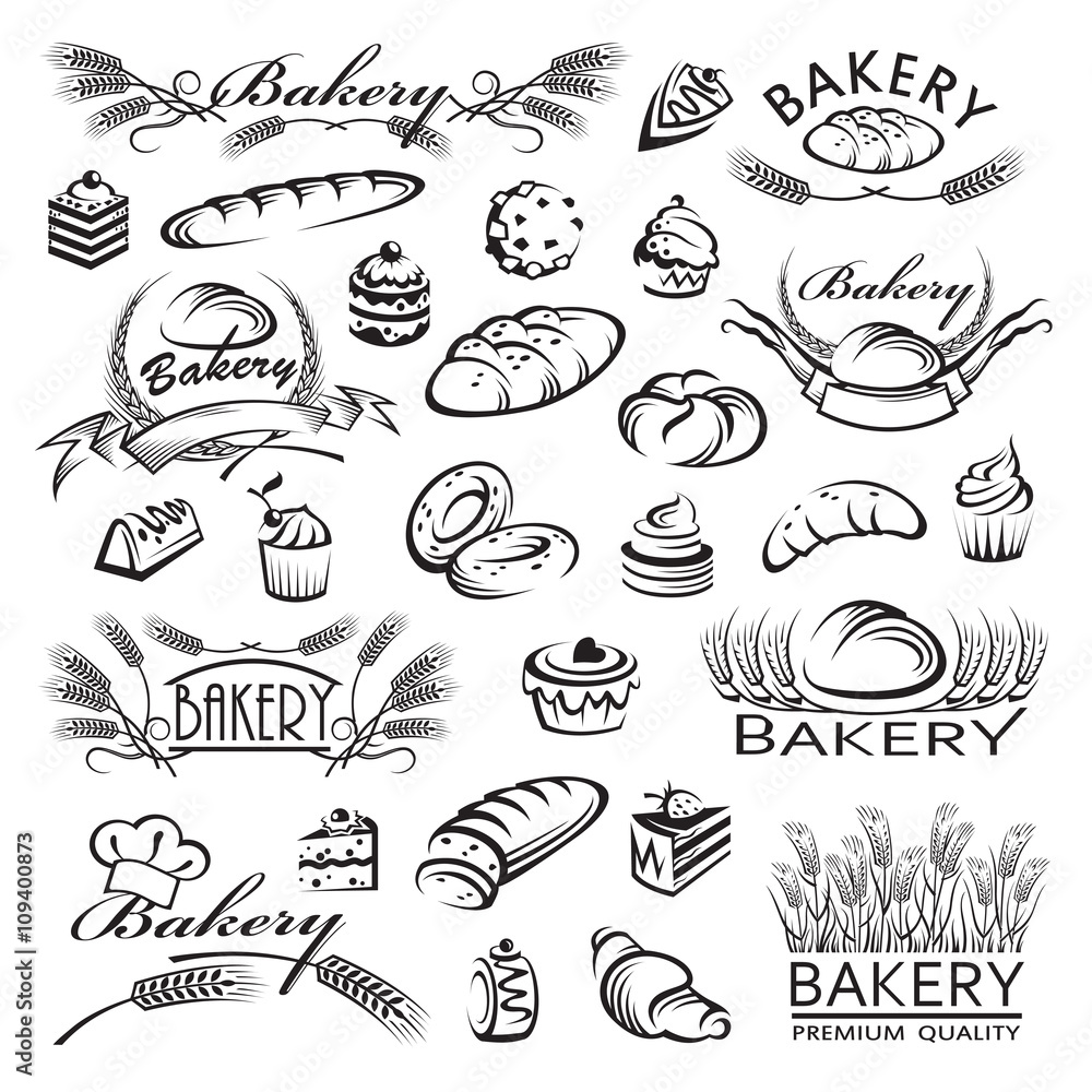 monochrome collection of bread and bakery products
monochrome collection of bread and bakery products