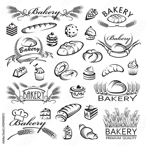 monochrome collection of bread and bakery products
