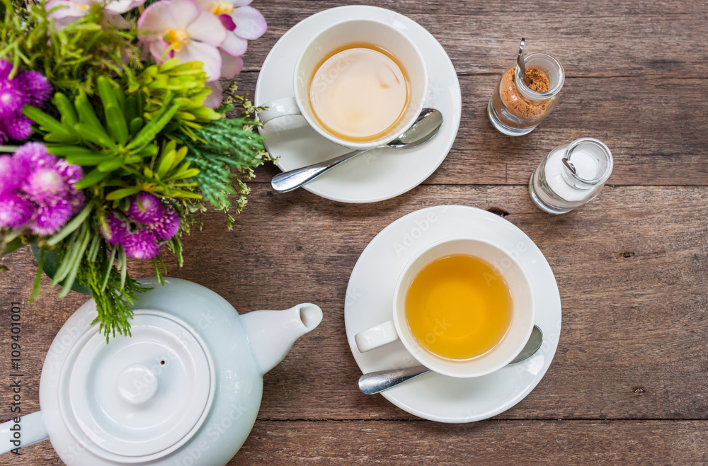 Set of tea on a wood Set of tea on a wood