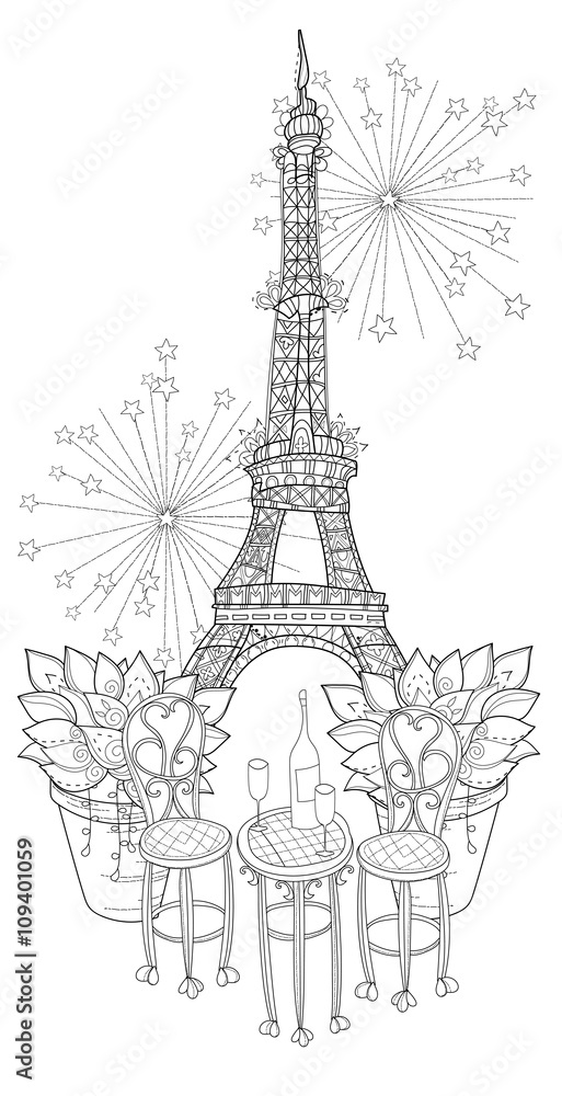 Fototapeta premium Vector cute wine table in Paris.