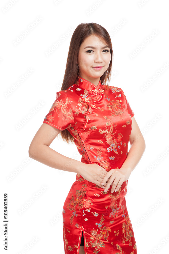 Asian girl in chinese cheongsam dress Asian girl in chinese cheongsam dress