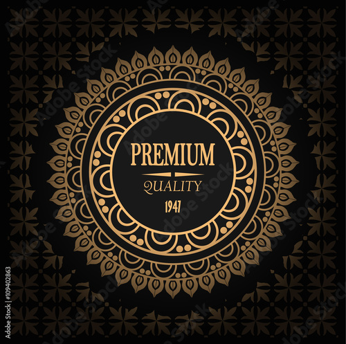 vector elegant golden label, logo on seamless pattern, gradient and signature premium quality