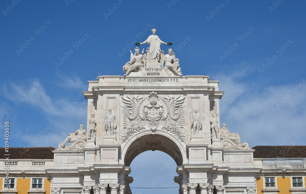 Arco da Rua Augusta in Praca do Comércio, a monumental arch in the center of Lisbon