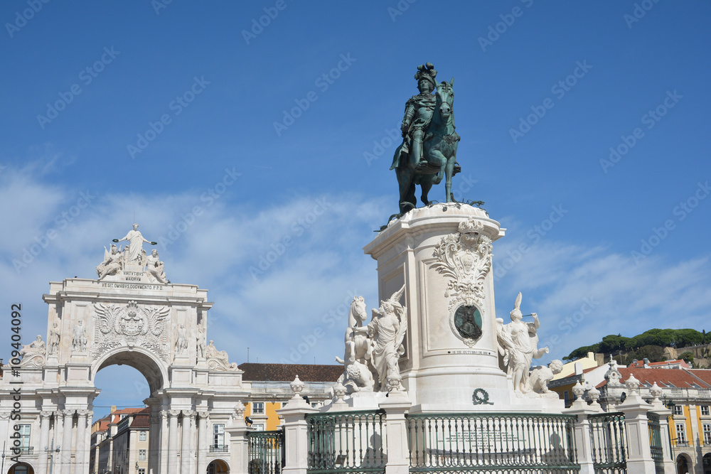 Praca do Comercio in the center of Lisbon, with equestrian monument of Jose I, King of Portugal, and Arco da Rua Augusta
