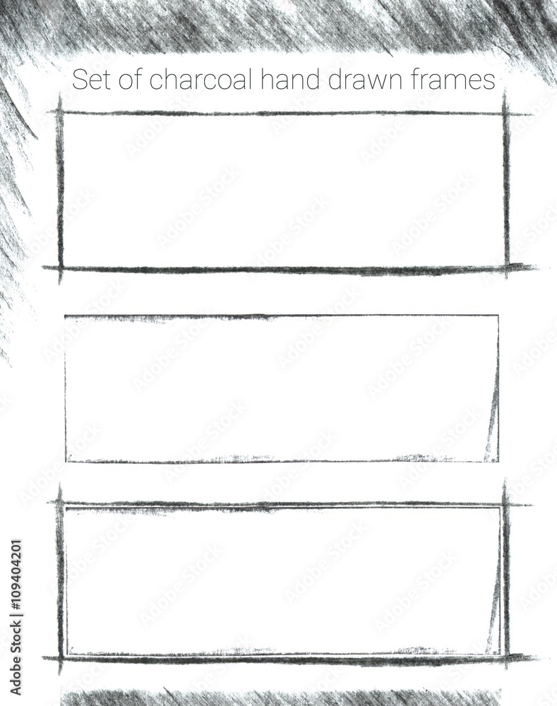 Set of charcoal hand drawn frames