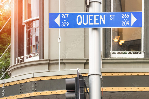 Road sign of Queen Street in Auckland - Urban concept in New Zealand