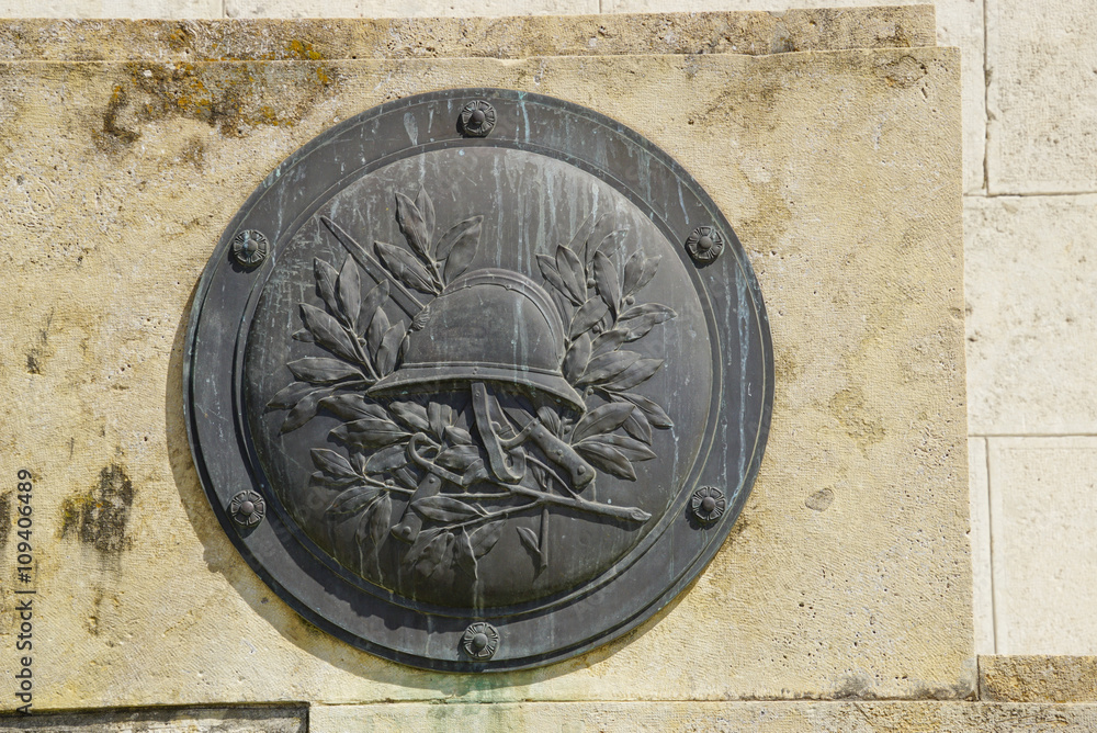 Armor with ancient design placed in the wall of the parliament ,