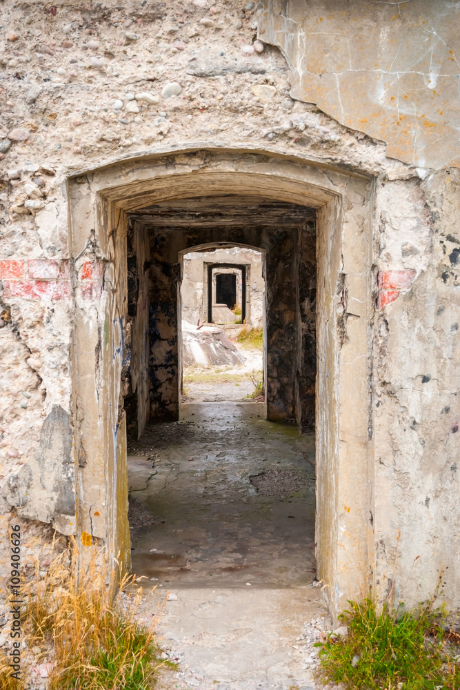 View on old stone passage way in ussr fortress