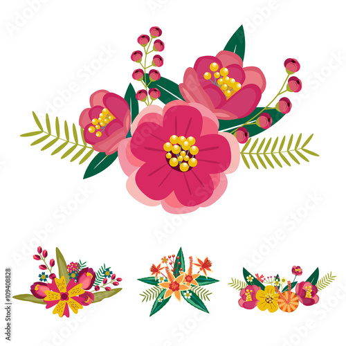Retro floral frame collection for wedding, vector illustration