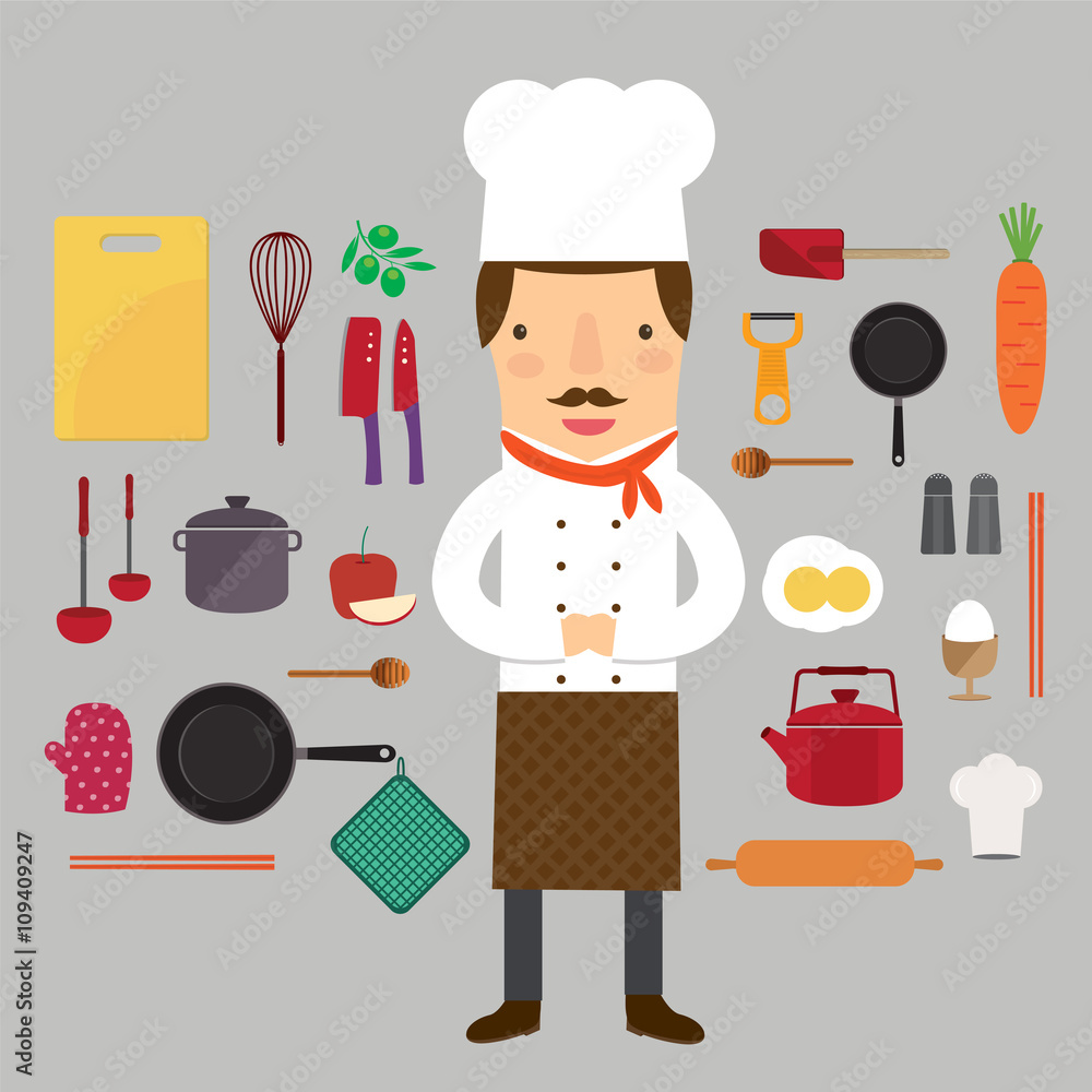 Chef Cooking Kitchen Tools Set, Flat Vector illustration Chef Cooking Kitchen Tools Set, Flat Vector illustration
