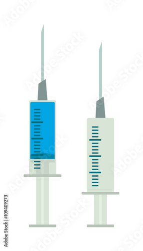 Medical tool syringe with colored liquids isolated on white vector illustration. 