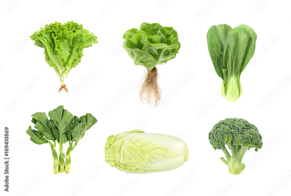 Set of fresh green vegetables isolated on white background Set of fresh green vegetables isolated on white background