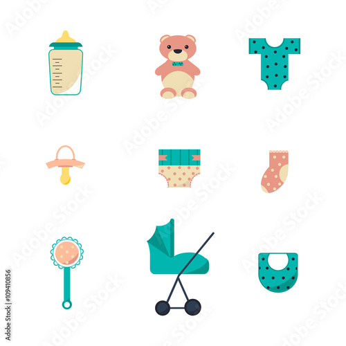 Newborn Baby Vector Collection with Cute Icons