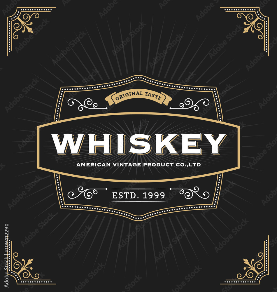 Vintage frame design for labels, banner, logo, emblem, menu, sticker and other design. Suitable for whiskey, beer, coffee shop, hotel, resort, jewelery and premium product. All type use free font.