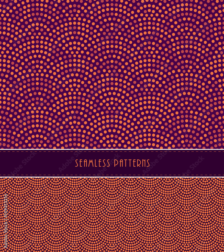 2 fish scales Japanese style seamless patterns, in orange and purple