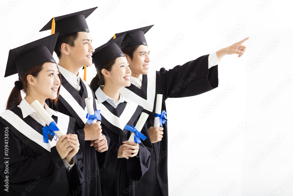 Group of graduation Looking and pointing to the Future Group of graduation Looking and pointing to the Future