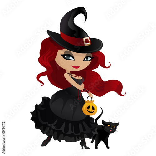 Cute girl witch isolated on white background.