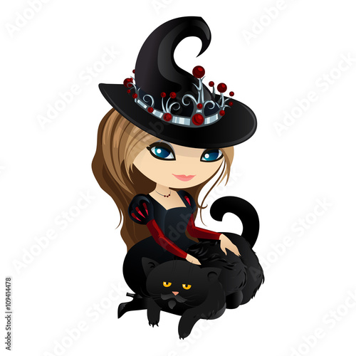Cute girl witch isolated on white background.