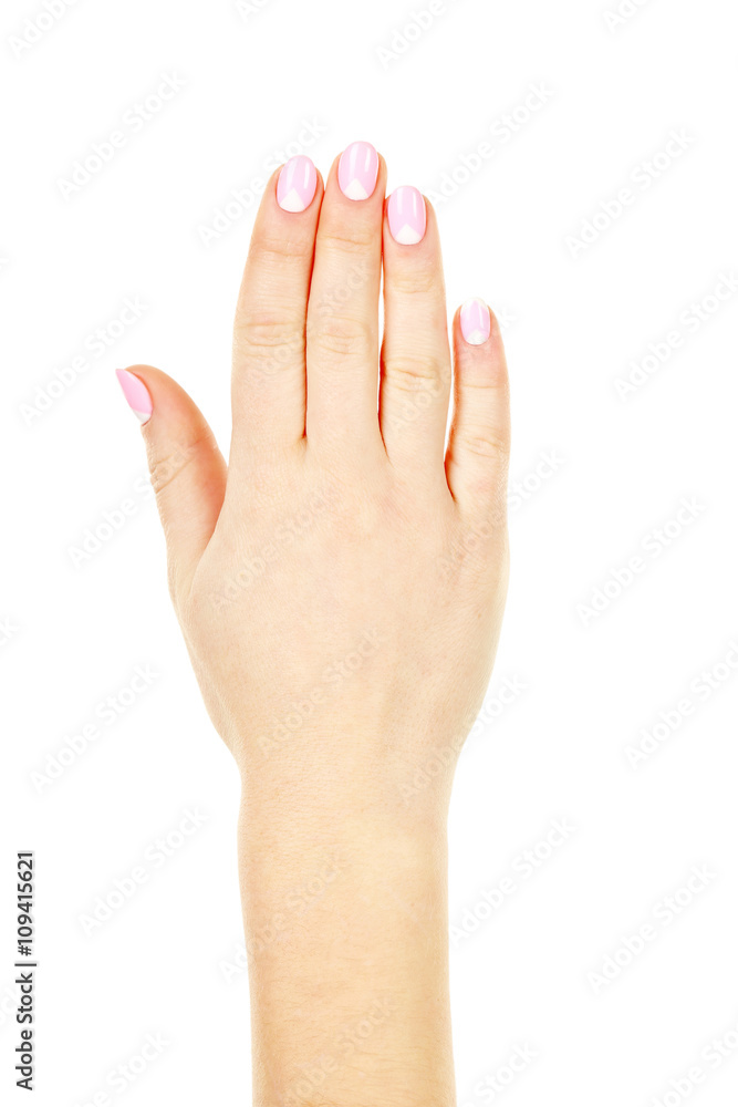 Female hand with manicure on a white background Female hand with manicure on a white background