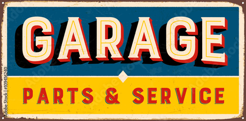 Vintage metal sign - Garage Parts & Service - Vector EPS10. Grunge and rusty effects can be easily removed for a cleaner look.