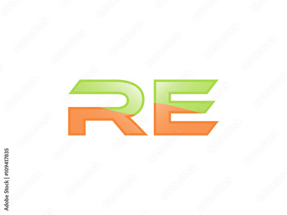 Green Orange shiny RE letters Green Orange shiny RE letters