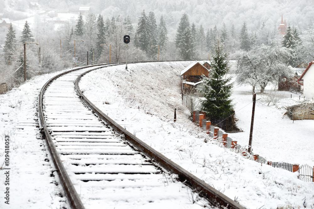 Fototapeta premium Railway in snow