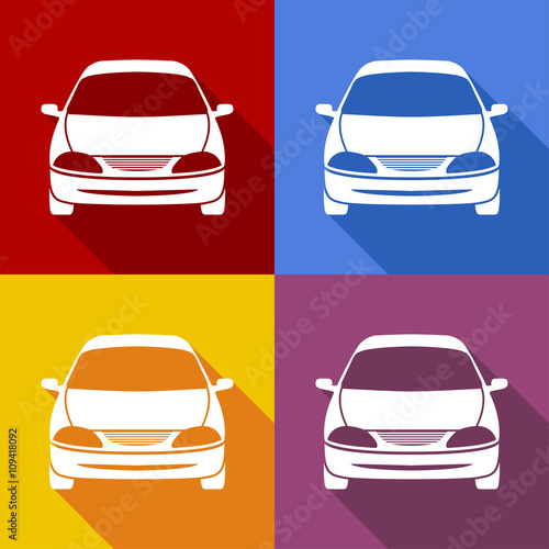 Icono plano coche frontal con sombra en varios colores