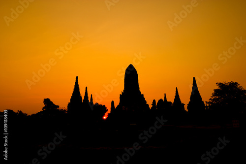 Silhouette of Wat Chaiwatthanaram  Ayutthaya  Thailand