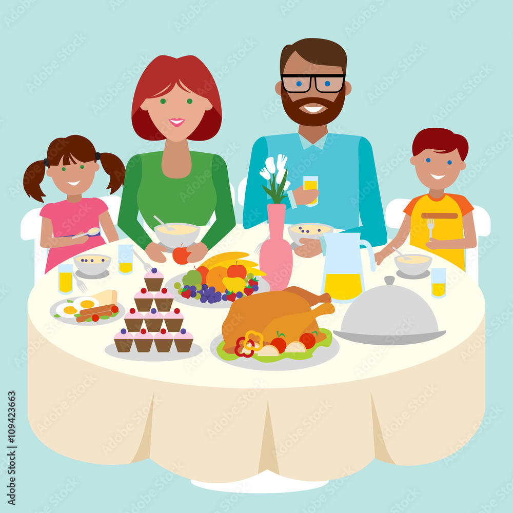 Happy caucasian family dinner table. Thanksgiving celebration. Cake and turkey. Holiday togetherness. Happy caucasian family dinner table. Thanksgiving celebration. Cake and turkey. Holiday togetherness.