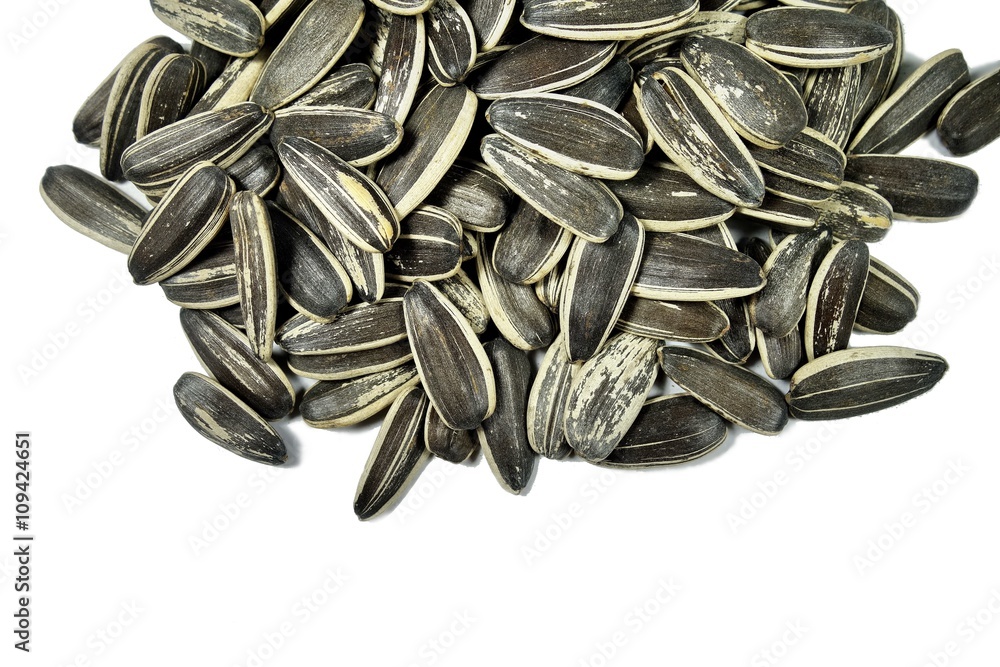 sunflower seeds on white background