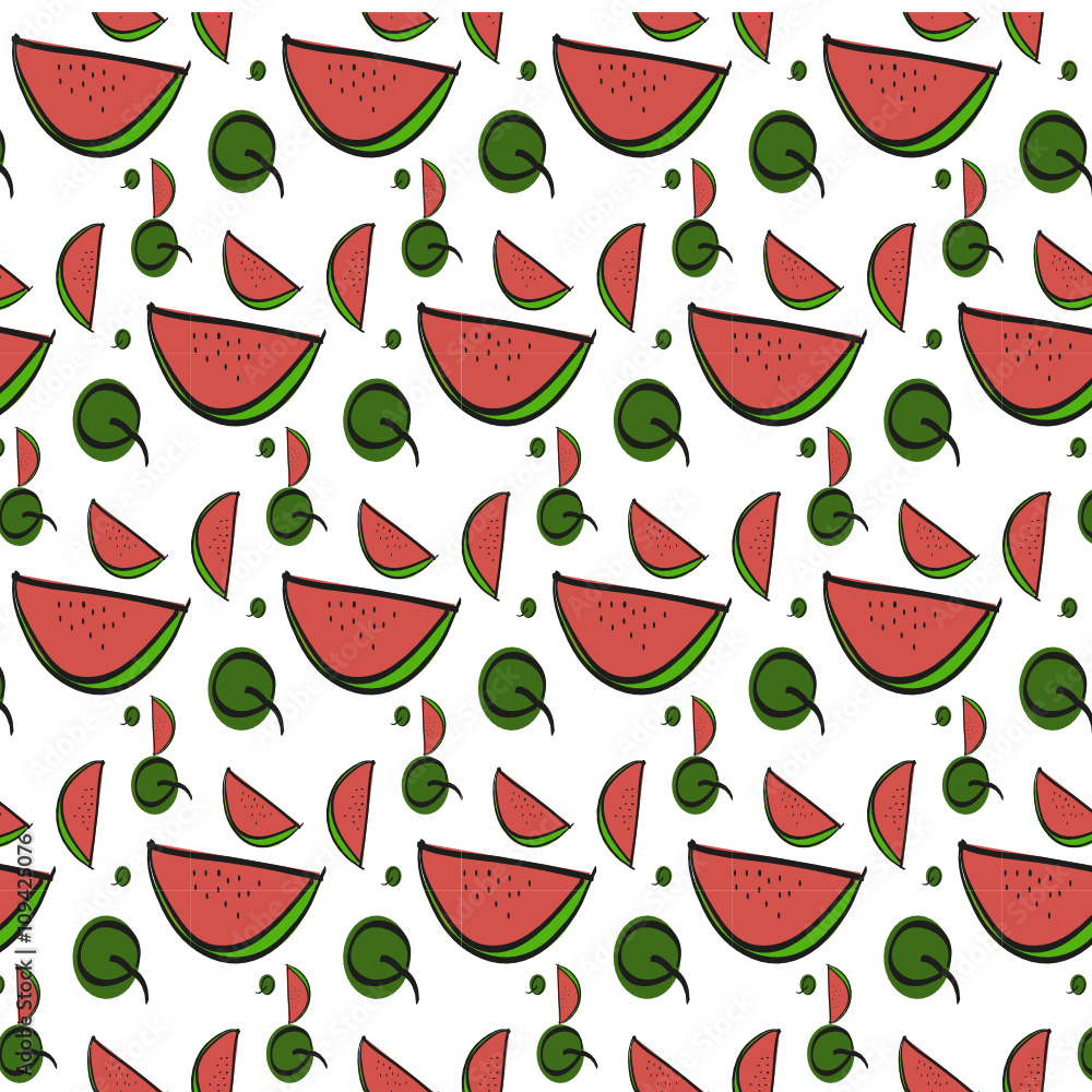 vector pattern with hand-drawn watermelon, doodle, sketch vector pattern with hand-drawn watermelon, doodle, sketch