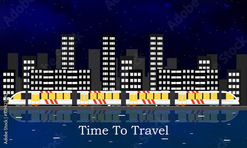 Speedy intercity train. Night starry sky.