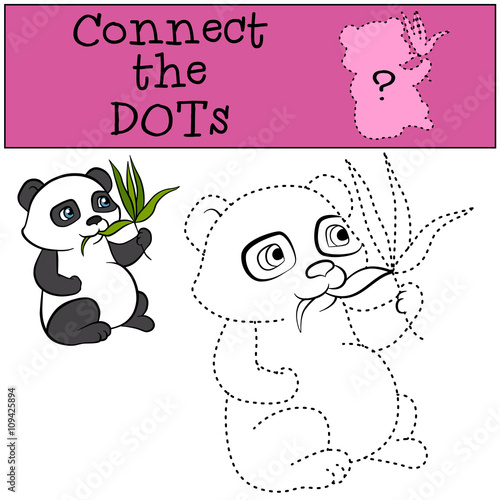 Fototapeta Naklejka Na Ścianę i Meble -  Children Games: Connect the Dots. Little cute panda eats leaves.