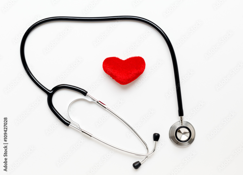 stethoscope on white background with plush heart stethoscope on white background with plush heart