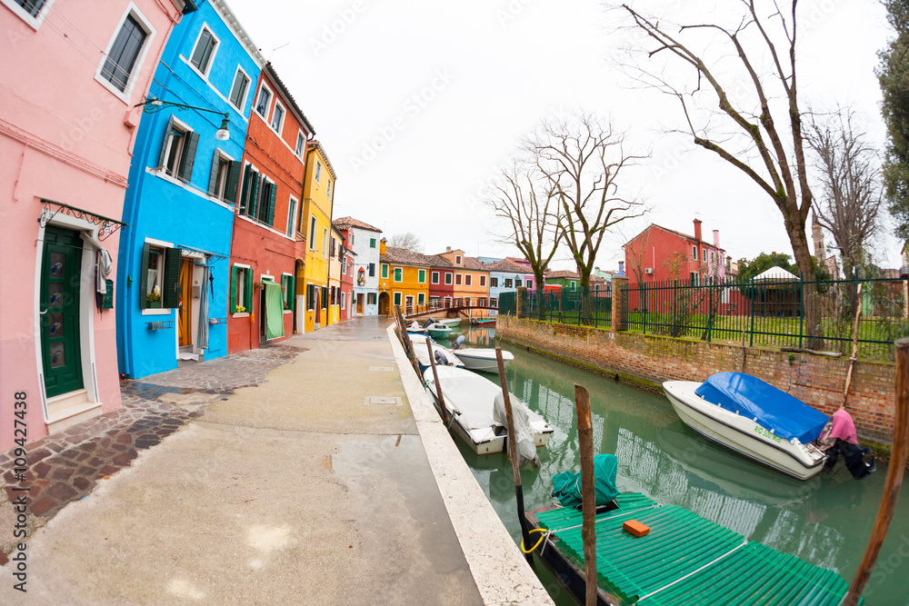 wide view on colorful houses in Burano island