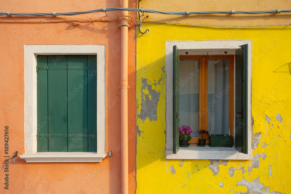 twin balconies from Burano island, Venice