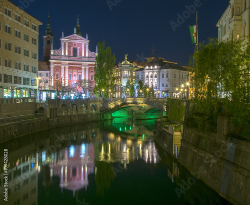 Night view of Ljubljana city, Slovenia