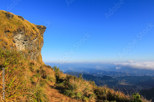 Sunny day at Phu Chi Fa(a mountain area and national forest park in Thailand,a part of Doi Pha Mon,located at the northeastern end of Phi Pan Nam Range,Thoeng District,Chiang Rai Province)