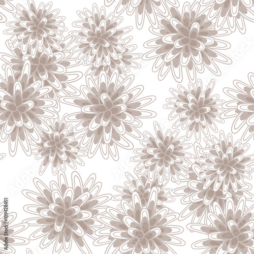 Mums flowers or chrysanthemum seamless beige moccha pattern. Feminine light chrysanthemum floral background.