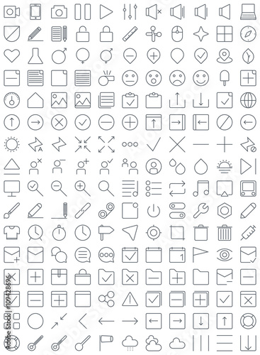 Multimedia and business thin line icon set.