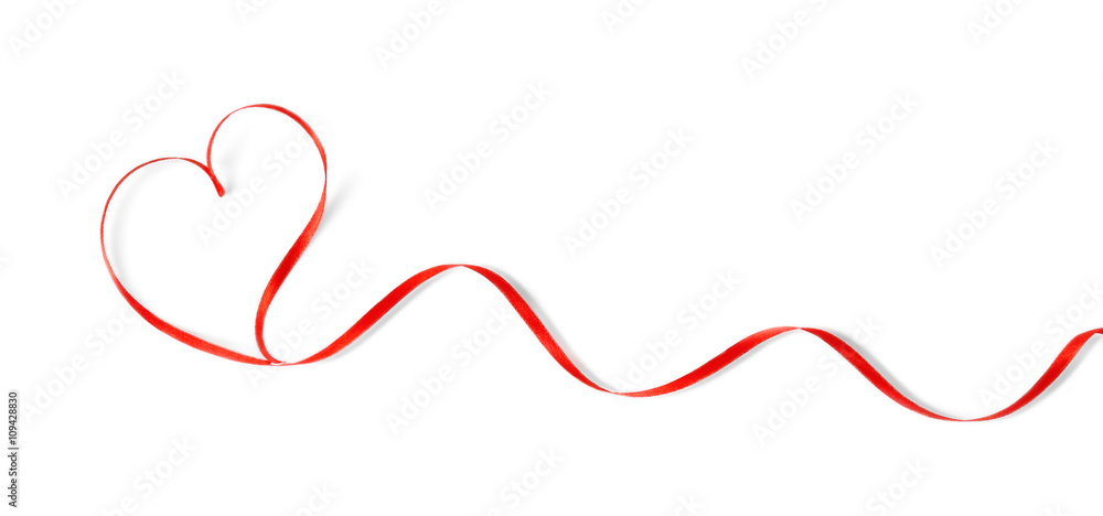 Red heart ribbon isolated on white