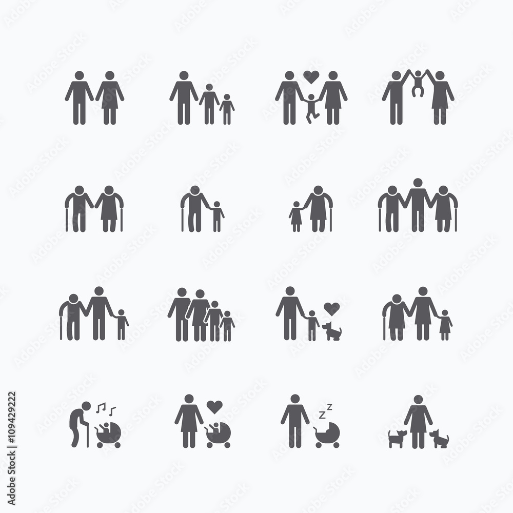 Family silhouette icons flat design vector set. Family silhouette icons flat design vector set.