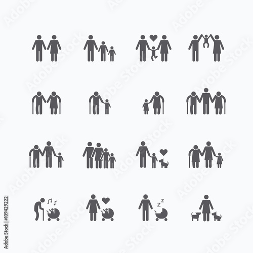 Family silhouette icons flat design vector set.
