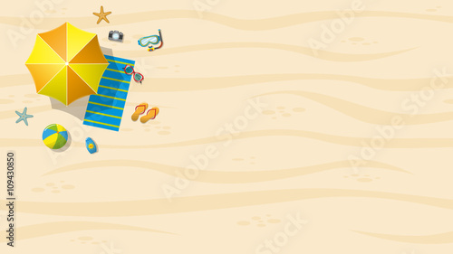 Top view of beach resort with summer accessories