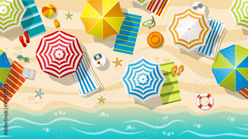 Seamless beach resort with colorful beach umbrellas, part 3 of 3