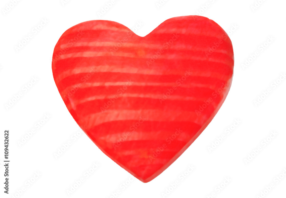 Red wooden heart isolated on white