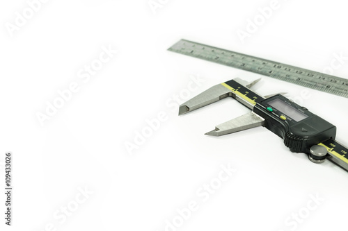 Digital Electronic Vernier Caliper and ruler, isolated on white